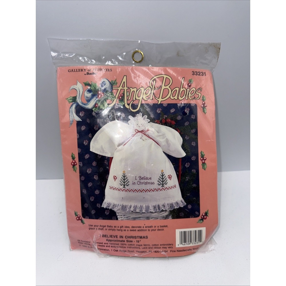 Vintage 1992 Bucilla "Angel Babies" "I Believe In Christmas" Stamped Kit 15"